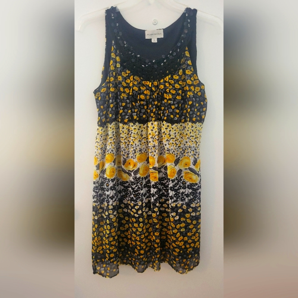 Ronni Nicole Navy and Yellow Floral Midi Dress
